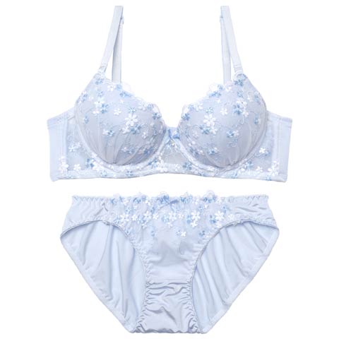 2/13新作!フェミニンプチフラワーブラジャー&フルバックショーツ［激売れ］(サックス-A65/ショーツM)