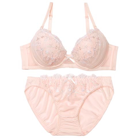 3/13新作!ピュアチュールフラワーブラジャー&フルバックショーツ［激売れ］(ピンク-A65/ショーツM)