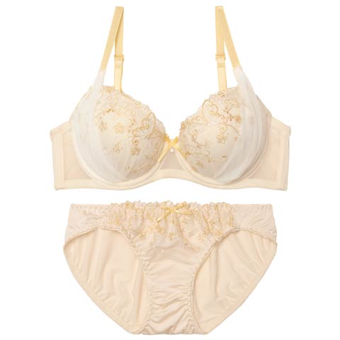 3/30新作!フェアリーフルールエンブロイダリーブラジャー&フルバックショーツ［激売れ］(クリーム-A65/ショーツM)