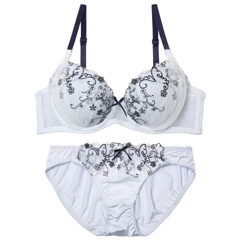 3/30新作!フェアリーフルールエンブロイダリーブラジャー&フルバックショーツ［激売れ］(サックス-A65/ショーツM)