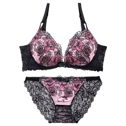 グロッシービターローズ育乳脇高ブラジャー&バック透けフルバックショーツ［激売れ］(ピンク-A65/ショーツM)