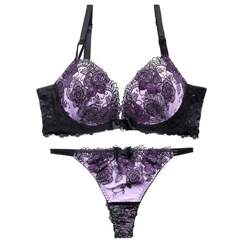 グロッシービターローズ育乳脇高ブラジャー&バック透けTバックショーツ［激売れ］(パープル-A65/ショーツM)