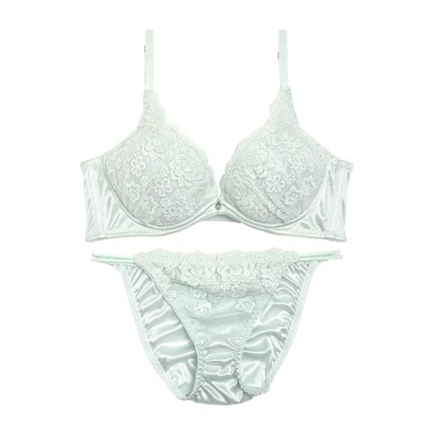【三上悠亜着用】【EFサイズ】2wayパッド付ラグジュアリーフラワー刺繍育乳脇高ブラジャー＆フルバックショーツ(ミント-E70/ショーツM)