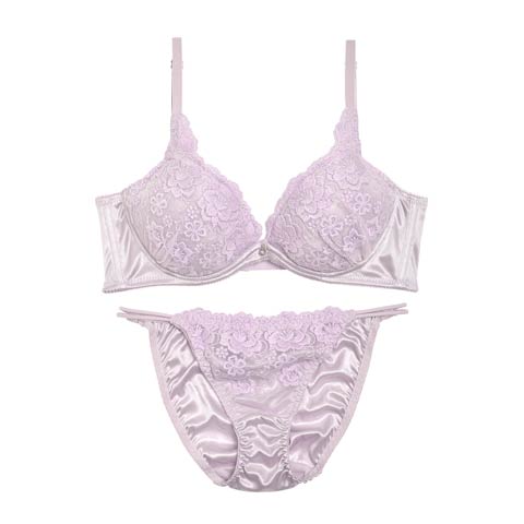 【三上悠亜着用】【EFサイズ】2wayパッド付ラグジュアリーフラワー刺繍育乳脇高ブラジャー＆フルバックショーツ(パープル-E70/ショーツM)