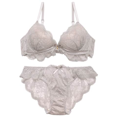 3/24再販!レーシィスカラップブラジャー&バック透けフルバックショーツ［激売れ］(グレー-A65/ショーツM)