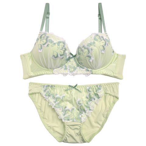 【ノンワイヤー】ミルキースウィート育乳脇高ブラジャー&フルバックショーツ(ミント-A65/ショーツM)