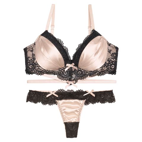 12/6再販!【三上悠亜着用】【GHサイズ】ラブリーサテンリボンコードブラジャー&バック透けTバックショーツ［大人気］(シャンパンゴールド-G65/ショーツM)