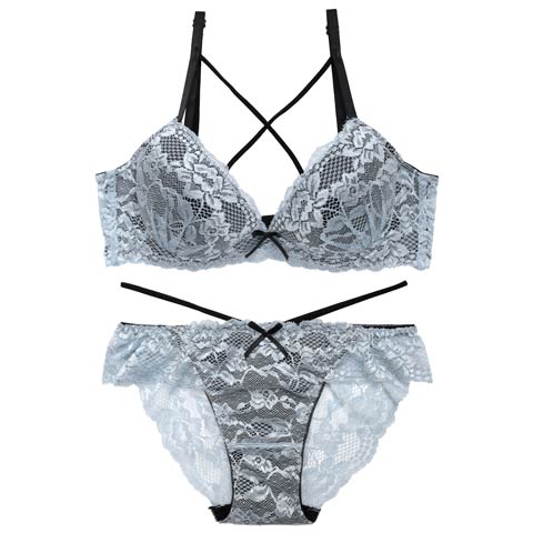 4/9再販!レーシィブルームコード育乳脇高ブラジャー&バック透けフルバックショーツ［激売れ］(ブルー-A65/ショーツM)