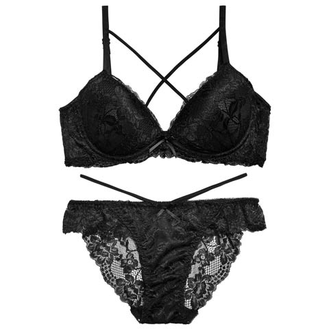 レーシィブルームコード育乳脇高ブラジャー&バック透けフルバックショーツ