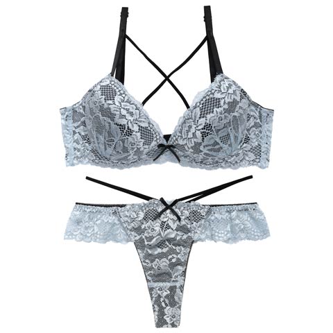 4/9再販!【EFサイズ】レーシィブルームコード育乳脇高ブラジャー&Tバックショーツ［大人気］(ブルー-E65/ショーツM)