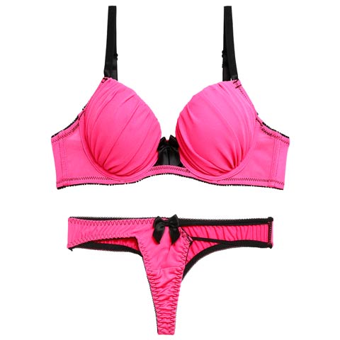ギャザーシャインネオンブラジャー&Tバックショーツ［激売れ］(ポップピンク-A65/ショーツM)