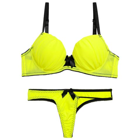 ギャザーシャインネオンブラジャー&Tバックショーツ［激売れ］(ライムグリーン-A65/ショーツM)