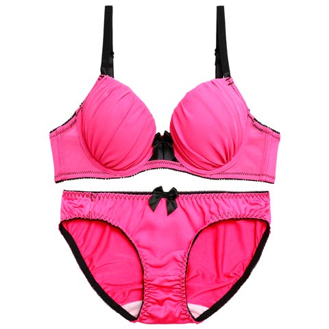 【EFサイズ】ギャザーシャインネオンブラジャー&フルバックショーツ［大人気］［12H限定1］(ポップピンク-E65/ショーツM)