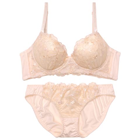 10/3再販!【ノンワイヤー】リボンフルールスイート育乳脇高ブラジャー&フルバックショーツ［激売れ］(ピンク-A65/ショーツM)