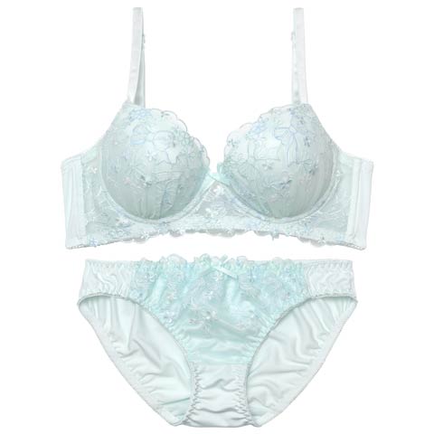 10/3再販!【ノンワイヤー】リボンフルールスイート育乳脇高ブラジャー&フルバックショーツ［激売れ］(ミント-A65/ショーツM)