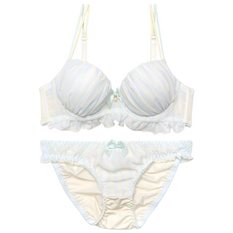 キャンディーストライプフリルブラジャー&フルバックショーツ［激売れ］(サックス-A65/ショーツM)