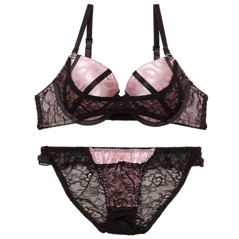 【EFサイズ】レオパードサテンライン育乳脇高ブラジャー&バック透けフルバックショーツ［大人気］［週替］(ピンク-E65/ショーツM)