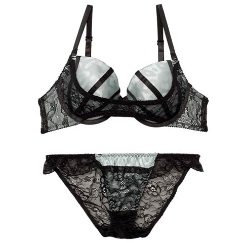 【EFサイズ】レオパードサテンライン育乳脇高ブラジャー&バック透けフルバックショーツ［大人気］［週替］(ブルー-E65/ショーツM)