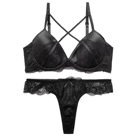 【三上悠亜着用】ダスティーサテンクロスレーシィブラジャー&バック透けTバックショーツ［激売れ］［均一セール］［12H限定1］(ブラック-A65/ショーツM)