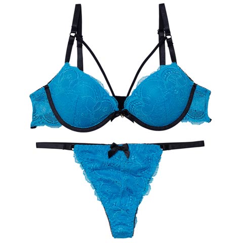 【EFサイズ】スパイシービビットコードブラジャー&バック透けTバックショーツ［大人気］［12H限定2］(ブルー-E65/ショーツM)