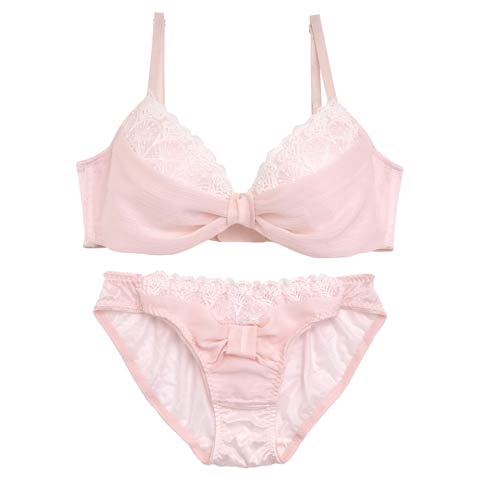 3/18再販!【EFサイズ】プリンセスリボンガーリー育乳脇高ブラジャー&フルバックショーツ［大人気］(ピンク-E65/ショーツM)