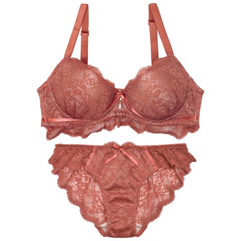 12/2再販!【GHサイズ】レーシィスカラップブラジャー&バック透けフルバックショーツ［大人気］(テラコッタ-G65/ショーツM)