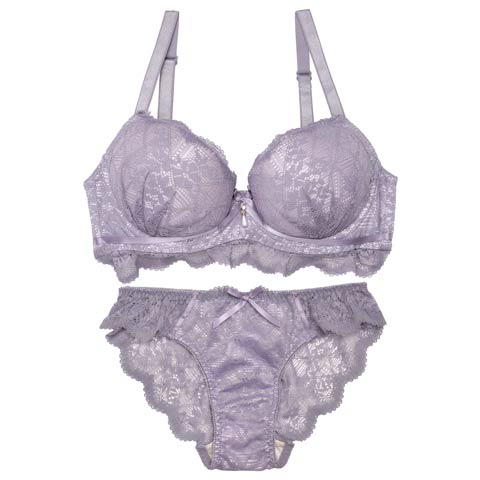 12/2再販!【GHサイズ】レーシィスカラップブラジャー&バック透けフルバックショーツ［大人気］(ラベンダー-G65/ショーツM)