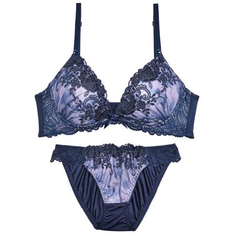 トゥインクルメルティフラワーブラジャー&フルバックショーツ(ネイビー-A70/ショーツM)