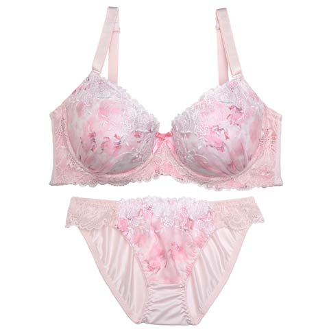【EFサイズ】トゥインクルメルティフラワーブラジャー&フルバックショーツ(ピンク-E70/ショーツM)
