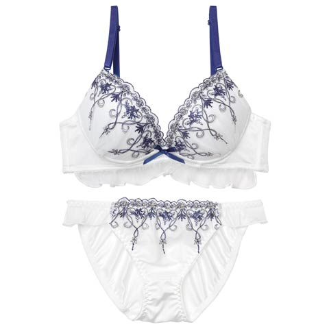 12/13再販!フリルチュールダマスクハートブラジャー&フルバックショーツ［激売れ］(ホワイト-A70/ショーツM)