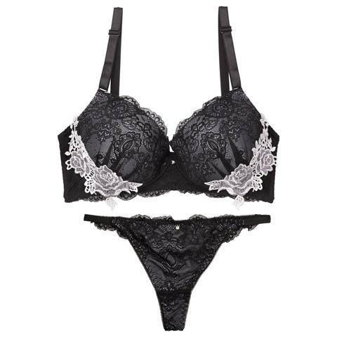 【三上悠亜着用】【EFサイズ】レーシィアンティークサイドローズ刺繍ブラジャー&バック透けTバックショーツ［大人気］(ブラック-E70/ショーツM)