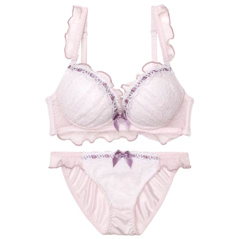 ミニョンフリルチュールブラジャー&フルバックショーツ［激売れ］(ピンク-A70/ショーツM)