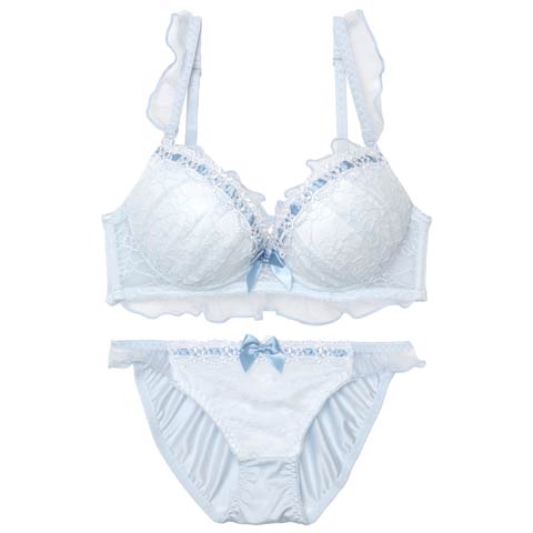 ミニョンフリルチュールブラジャー&フルバックショーツ［激売れ］(サックス-A70/ショーツM)