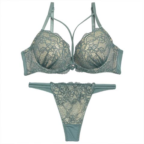ヌーディーレースコードブラジャー&Tバックショーツ［激売れ］(モスグリーン-B65/ショーツM)