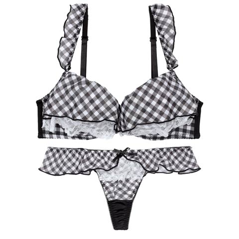 メルティギンガムフリルブラジャー&Tバックショーツ［激売れ］［週替］[スーパーセール](ブラック-A70/ショーツM)