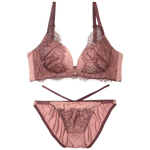 【三上悠亜着用】クラシックレーシーサテンブラジャー&フルバックショーツ［激売れ］(ボルドー-B65/ショーツM)