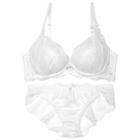 12/4再販!【かとゆり着用】シャルムチュールホールブラジャー&バック透けフルバックショーツ［激売れ］(ホワイト-B65/ショーツM)