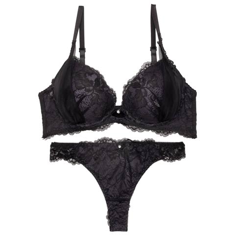 【かとゆり着用】シャルムチュールホールブラジャー&バック透けTバックショーツ［激売れ］［週替］[スーパーセール](ブラック-B65/ショーツM)