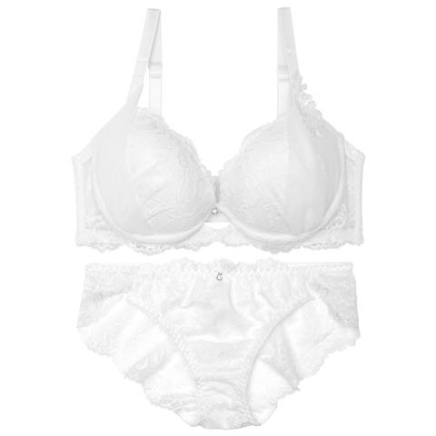 【かとゆり着用】【EFサイズ】シャルムチュールホールブラジャー&バック透けフルバックショーツ［大人気］(ホワイト-E70/ショーツM)