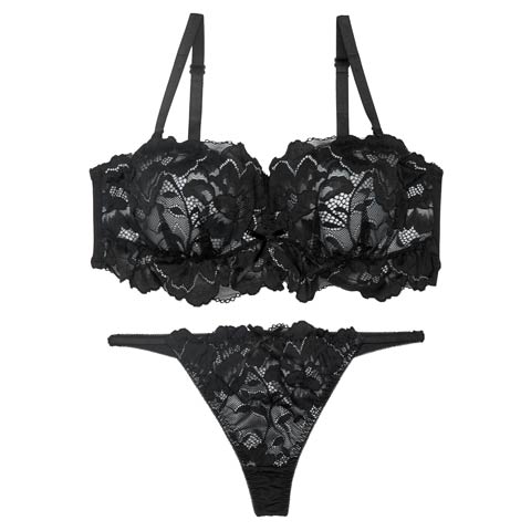 【三上悠亜着用】シュクレフリルレース育乳脇高ブラジャー&Tバックショーツ［激売れ］［週替］[スーパーセール](ブラック-A70/ショーツM)