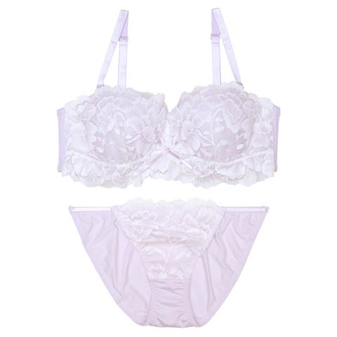 【EFサイズ】シュクレフリルレース育乳脇高ブラジャー&フルバックショーツ［大人気］(ラベンダー-E65/ショーツM)