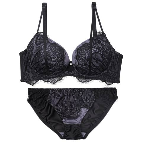 10/10新作!【三上悠亜着用】アイラッシュホールレース育乳脇高ブラジャー&フルバックショーツ［激売れ］(ブラック-A70/ショーツM)