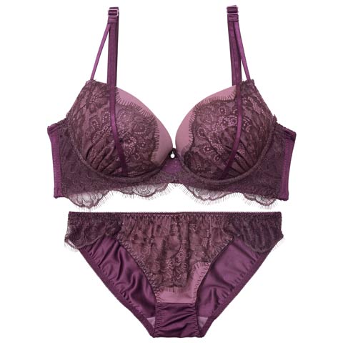 10/10新作!【三上悠亜着用】【EFサイズ】アイラッシュホールレース育乳脇高ブラジャー&フルバックショーツ［大人気］(パープル-E70/ショーツM)