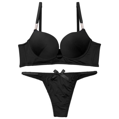 ワンカラージュエルチャーム育乳脇高ブラジャー&Tバックショーツ［激売れ］［12H限定2］(ブラック-B65/ショーツM)