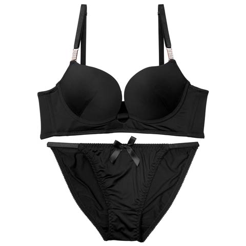 【EFサイズ】ワンカラージュエルチャーム育乳脇高ブラジャー&フルバックショーツ［大人気］［12H限定1］(ブラック-E70/ショーツM)