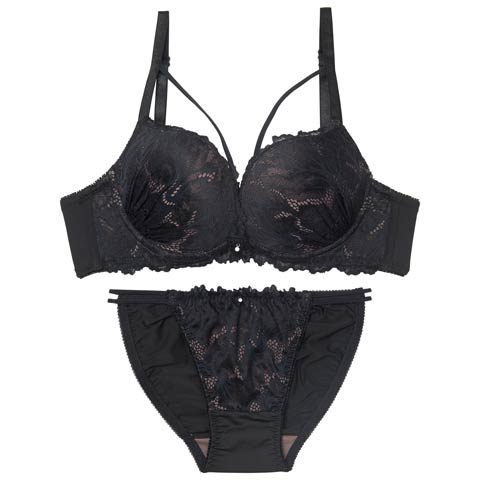 【EFサイズ】グロリアスコードレースブラジャー&フルバックショーツ［大人気］(ブラック-E70/ショーツM)