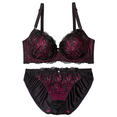 【EFサイズ】シャイニーダークブルームブラジャー&フルバックショーツ［大人気］(ボルドー-E70/ショーツM)