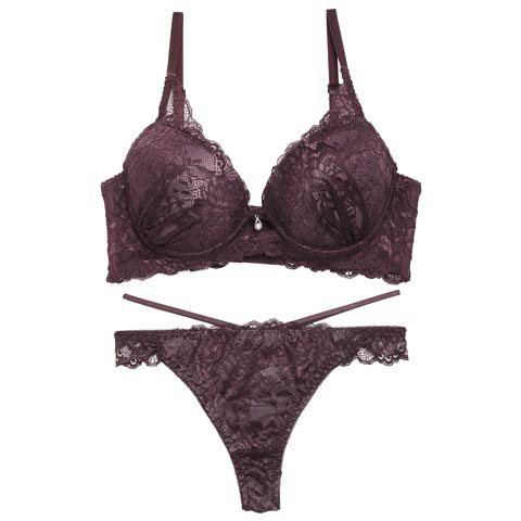 12/18再販!【EFサイズ】オールレースカットストリング育乳脇高ブラジャー&バック透けTバックショーツ［大人気］(ディープパープル-E70/ショーツM)