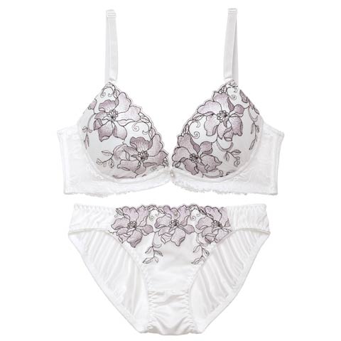 【EFサイズ】グレースリリーブルーム育乳脇高ブラジャー&フルバックショーツ［大人気］(ホワイト-E70/ショーツM)