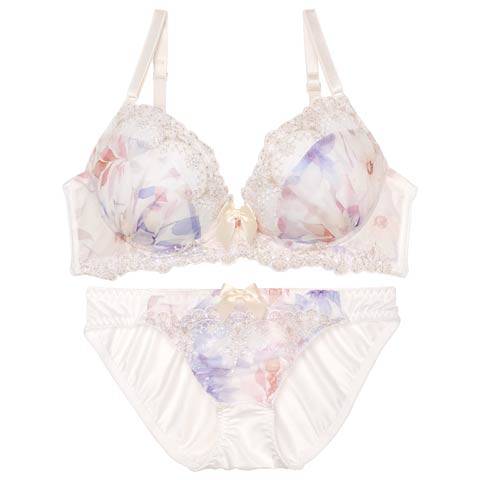 【EFサイズ】ガーリートゥインクルフラワーブラジャー&フルバックショーツ［大人気］(ホワイト-E75/ショーツL)